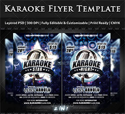 2个卡拉OK海报传单PSD模板：Karaoke Star Or Night Party Flyer